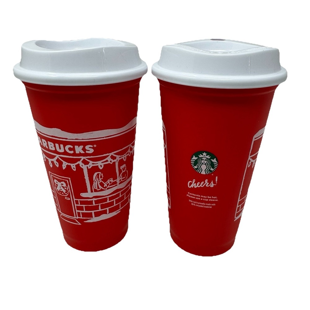 Starbucks Christmas 2025 Red Cup Day 16 oz Holiday‎ Reusable Coffee Lot of 2 New
